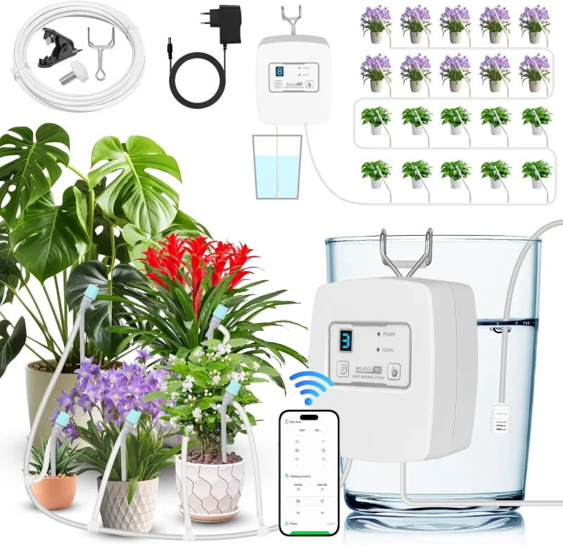 WiFi Automatic Watering System, APP Controlled Drip Irrigation Kit, Automatic/Manual/Smart Mode Garden Watering System for Potted Plants, Balcony, Flower