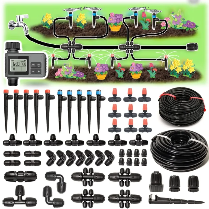 70M Drip Irrigation System with Timer for Garden Kit Automatic Watering Equipment Micro Drip Lock Faucets 360 Degree Sprayer 1/2 Greenhouse Watering Kit