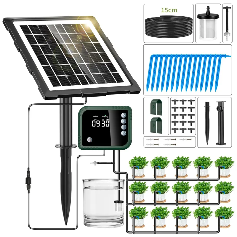 Forever Speed 350 Modes Solar Automatic Irrigation System with Controller, [15M Hose] Automatic Drip Irrigation System Kit for Garden, Balcony, Greenhouse, Lawn