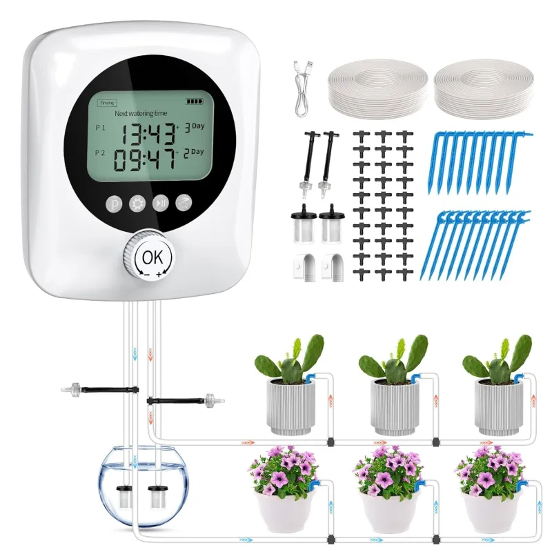 Forever Speed Automatic Irrigation System with Double Pump for 30 Plants, 4400 mAh Rechargeable Automatic Watering Indoor System for Balcony, Greenhouse