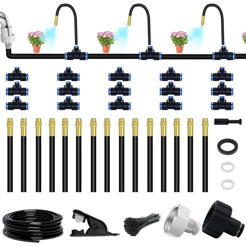 Suyeah 49.21ft Drip Irrigation Kit, Automatic Irrigation System, 360° Flexible Garden Irrigation System, Garden Irrigation System, Adjustable Flexible Nozzle, Spray System