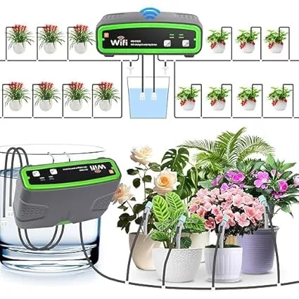 GuKKK WiFi Automatic Watering Kit with Double Pump, Drip Irrigation System, Automatic/Manual/Delayed Watering Mode by App for Garden/Balcony Plants/Indoor Plants