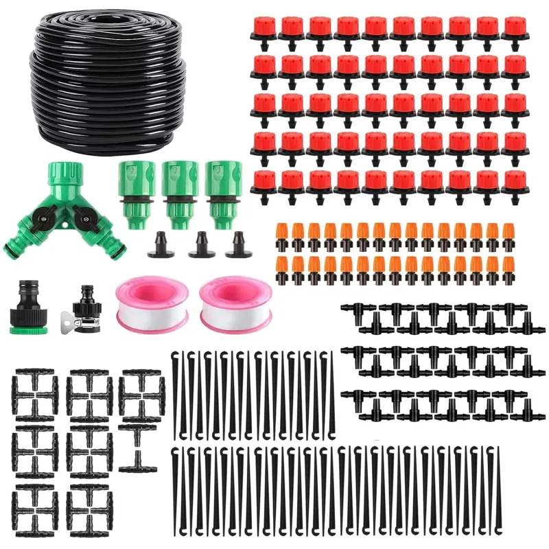 212 Pieces Drip Irrigation System Kit, 60 m Irrigation Hose, Automatic Drip Irrigation Kit, Adjustable Nozzle Sprayer Sprayer for Garden Greenhouse Lawn