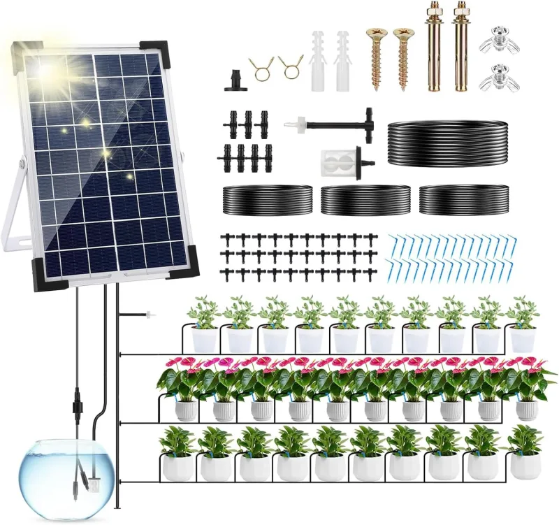 Garden Drip Solar Irrigation System, 5W Automatic Solar Drip Irrigation System, Plant Watering Device in Timer Mode