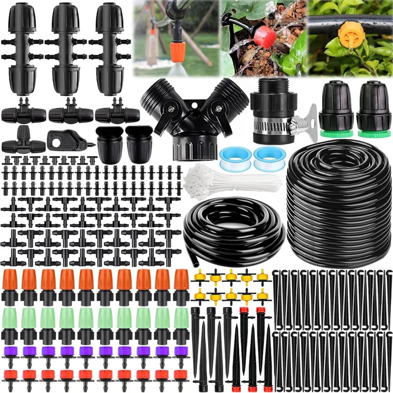 40M+8M Garden Irrigation System, 269 Pcs DIY Irrigation Kit, Drip Irrigation System, with Adjustable Nozzle Sprayer Sprayer and Automatic Dropper, for Garden, Greenhouse, Terrace or Lawn.