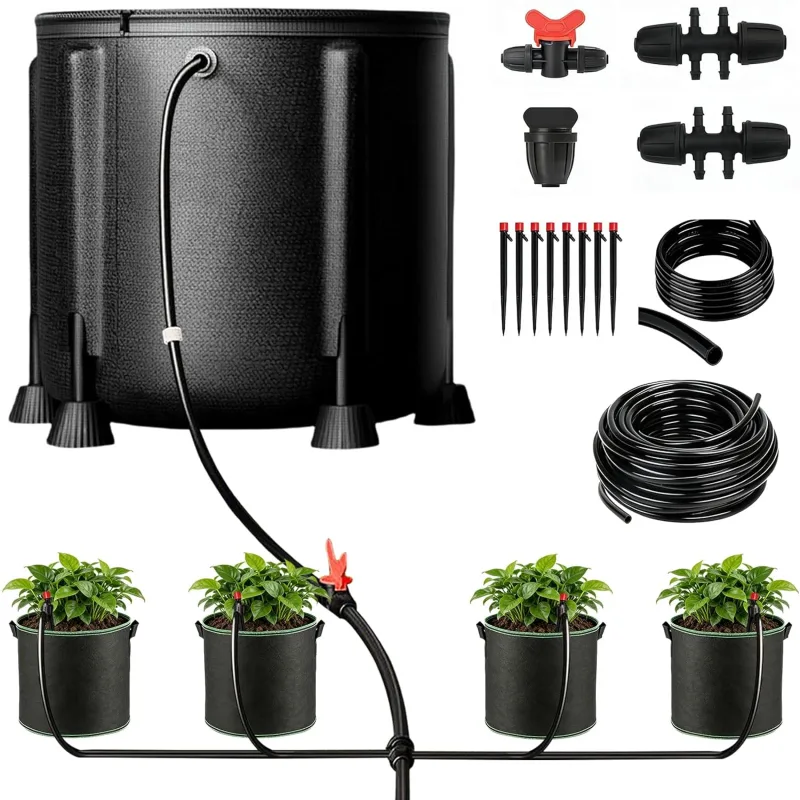 Automatic Watering System, Drip Irrigation Kit with 15W Water Pump and 50L Bucket, 4 Non-Woven Fabric Grow Bags, Holiday Watering System for Garden, Garden Plants