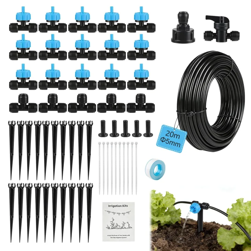 60 x Drip Irrigation System with 20 m Tubes, Automatic Irrigation Kit for Garden, Plants, Greenhouse, Balcony Pots