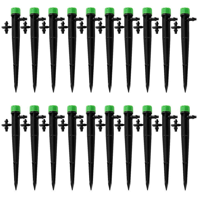 VooGenzek 20 Pieces Irrigation Dripper, 360-Degree 8-Hole Adjustable Irrigation Sprinkler, Irrigation Heads for Drip Drip Stake Micro Tube Stake for 4/7 mm Pipe, Green (with Connector)