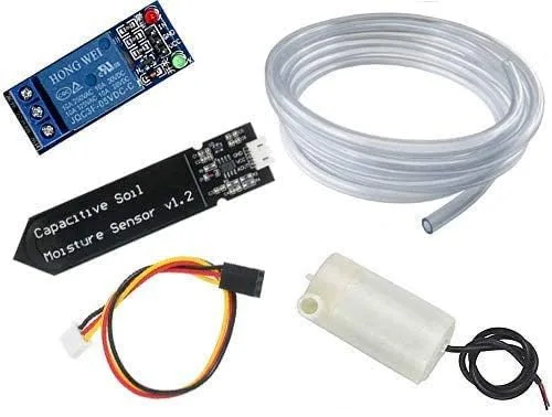RUNCCI-YUN Automatic Irrigation System DIY Kit for Arduino, 1 Channel 5V Relay Module + Soil Moisture Sensor + Mini Water Pump DC 3V 5V + 1M PVC Water Pipe for Garden Plants Flower