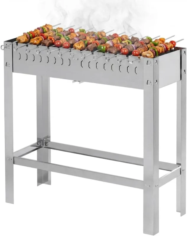 METRO Professional Karasu Rectangular Charcoal Barbecue, Stainless Steel, 31 x 81 x 80 cm, 2 Grids, 12 Skewers, Silver