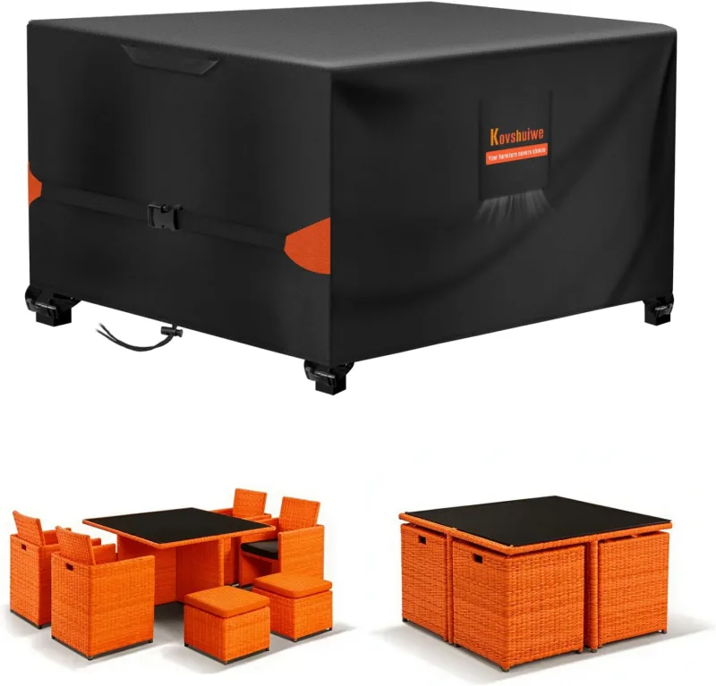 Kovshuiwe Housse de meubles de jardin,Housse de meubles de patio imperéable,Housse de mesa de patio 420D Heavy Duty Oxford Fabric Cover Rattan Furniture Windproof Anti-UV for Patio 200x200x90cm