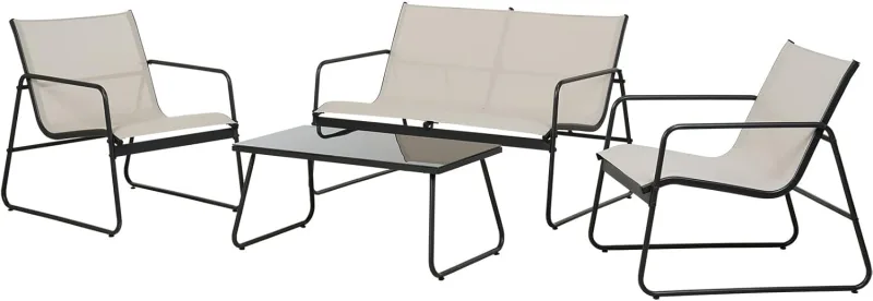 Grand patio Garden Furniture Set, Textilene, Garden Dining Set Table Chairs for Balcony, Garden, Outdoor (Cream)