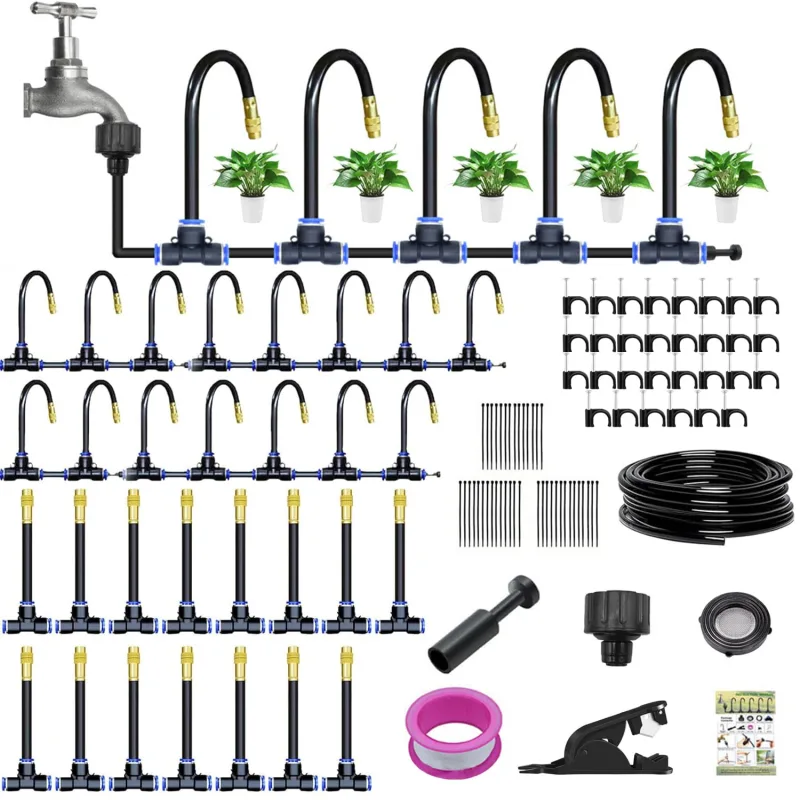 Quick-Connect Drip Irrigation System Kit, 360° Curved Automatic Watering Kit, Misting System for Gardens, Flower Bed and Plants, Watering