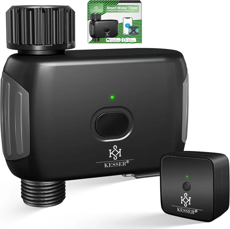 KESSER® WiFi Irrigation Control | Garden & Balcony Irrigation Computer | Timer Irrigation System | Automatic Irrigation App & Voice Control 20 Hours | Black