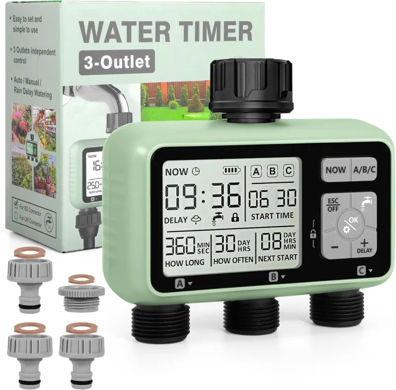 Hose Timers, Automatic Watering Timer, Garden Watering Timer with LCD Display, Child Lock Mode/Rainfall Delayed Watering/IPX5 Waterproof