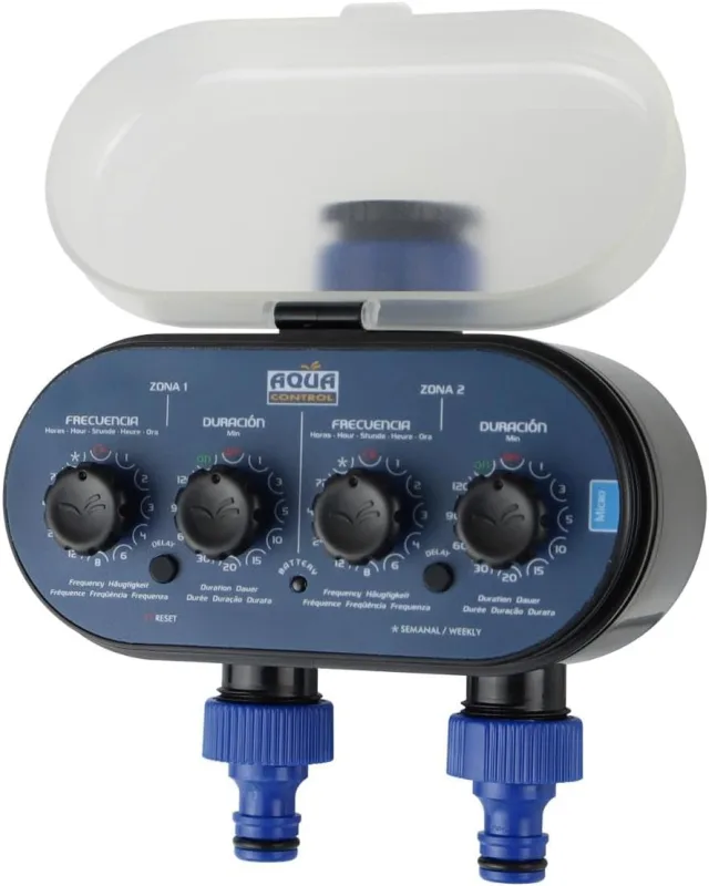 Aqua Control C4011 – Garden Irrigation Programmer – for All Types of Taps – with 2 Independent Outlets, Black, Blue