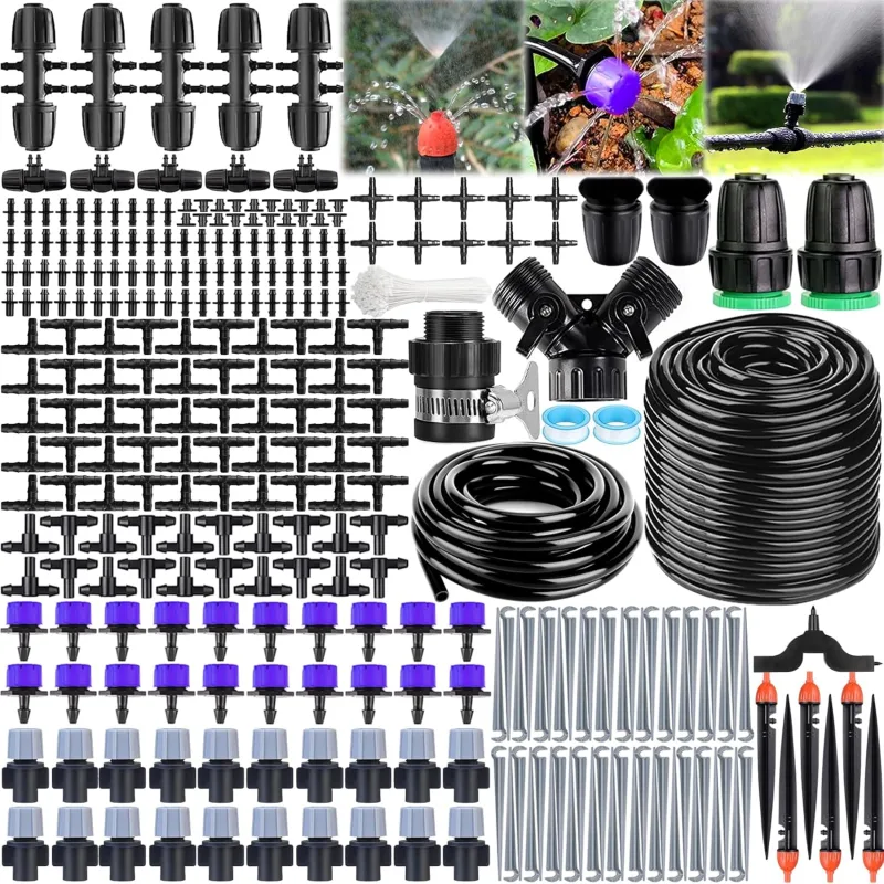 318PCS Garden Irrigation System, 40 m + 10 m Drip Irrigation Kit, Micro Automatic Irrigation System with Adjustable Nozzle and Dropper, DIY Irrigation for Flower Bed, Patio, Lawn