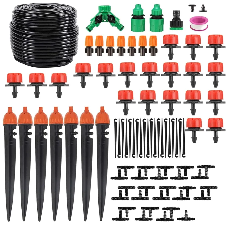 HUAZIZ Drip Irrigation System, 40M Garden Irrigation System, DIY Drip Irrigation Kit for Garden Micro,Adjustable Nozzle Sprayer Sprinkler, Automatic Irrigation, Garden, Greenhouse
