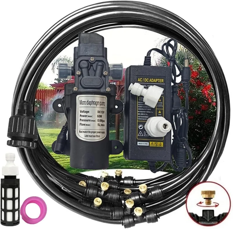 Kit Nebulizers for Terraces with 12V Pump, Misting System for Outdoor Garden Pergola, Misting Cooling System Kit, DIY Automatic Irrigation for Greenhouses, Jardi