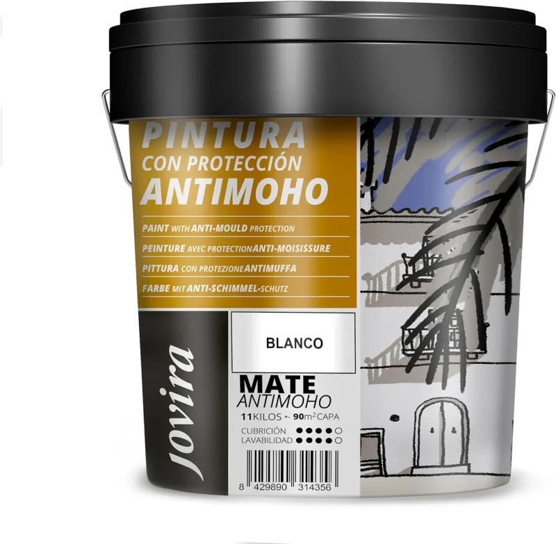 JOVIRA PINTURAS Anti-Mould Paint – 11 kg – Prevents Mildew, Resistant to the Appearance of Mildew on Walls, Matte Look (11 kg, White) A-7C