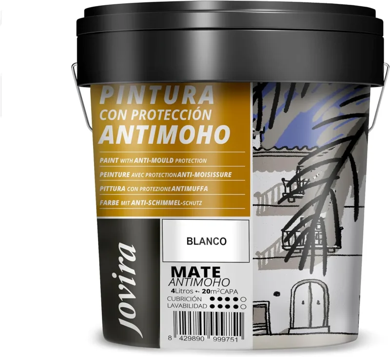 JOVIRA PINTURAS Anti-Mould Paint 6 Kilos | Prevents Mildew, Resistant to the Appearance of Mildew on Walls, Matte Look (4 Litres, White) A-7