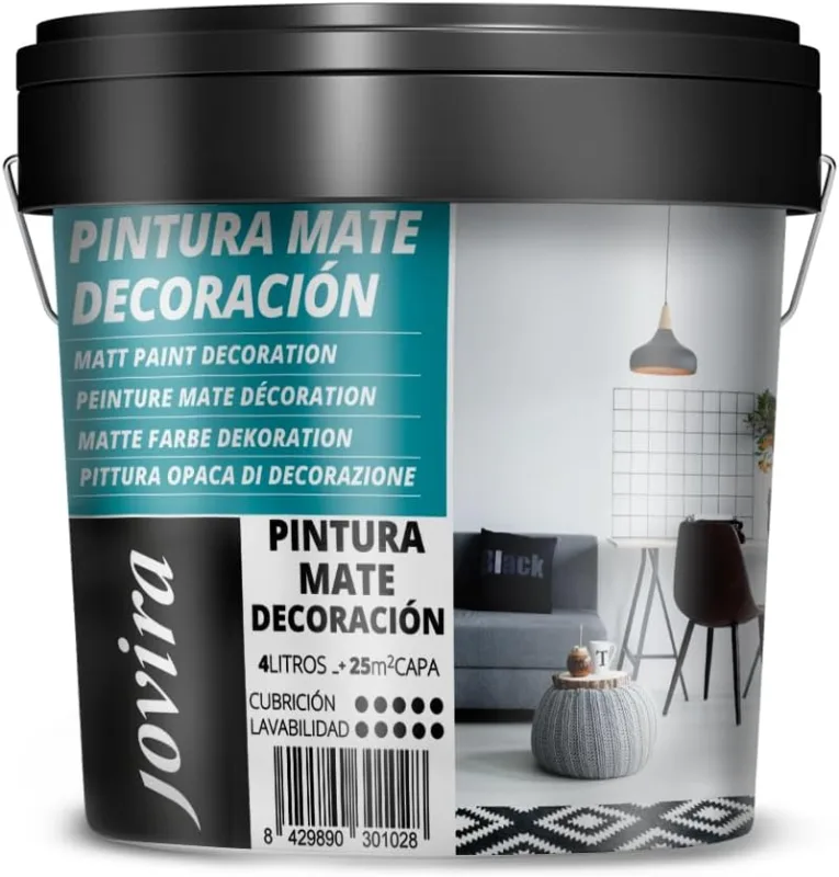 JOVIRA PINTURAS Matt Paint Decoration. Smooth White. Interior-Exterior.For Walls, Ceilings and Facades. (4 Litres) A-13