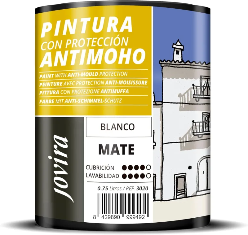 JOVIRA PINTURAS Anti-Mould Paint | 750 ml | Prevents Mildew, Resistant to Mould on Walls, Matte Look (750 ml, White) G-30