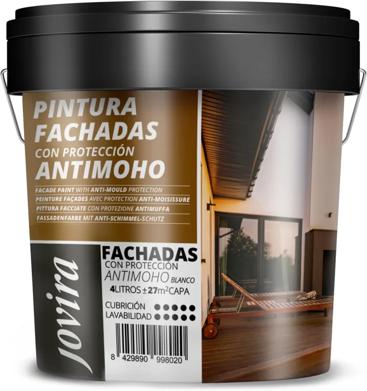 JOVIRA PINTURAS Anti-Mould Facade Paint. Water repellent, waterproof and anti-crack. (4 Litres, White) A-10