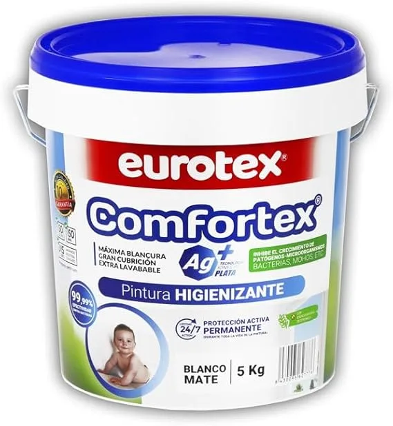 EUROTEX Comfortex AG+ Sanitizing Paint with Silver Ion Technology – White Plastic Paint Interior and Exterior – Prevents the Growth of Viruses and Microorganisms (5 kg)