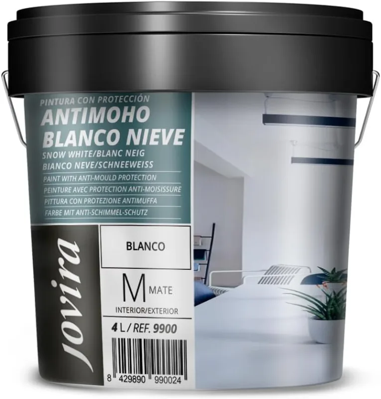 JOVIRA PINTURAS Paint with Anti-Mould Protector, Snow White, Matt Paint Good Coverage and Whiteness (4 Litres) A-9B