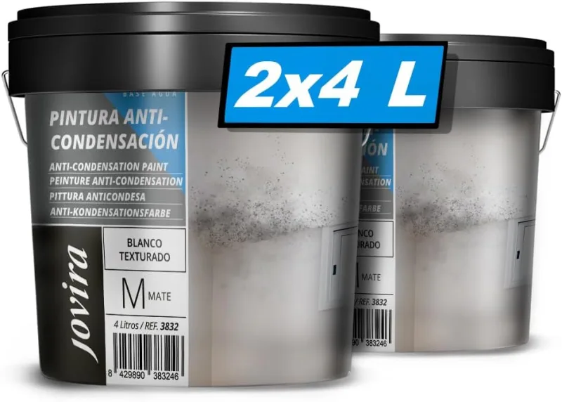 JOVIRA PINTURAS Anti-condensation paint, anti-moisture exterior-interior. Effective for plaster, concrete, cement walls (2 x 4 Litres) A-26