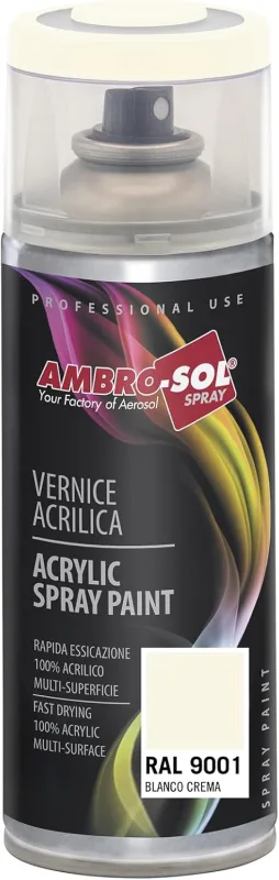 AMBRO-SOL Cream White Acrylic Spray Paint RAL 9001 Professional Result on Multiple Surfaces, Exterior and Interior, 400 ml, Packaging May Vary