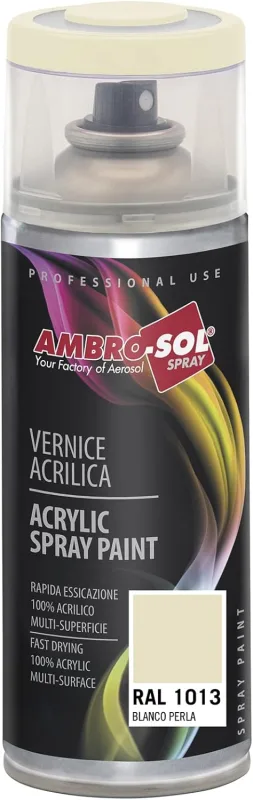 AMBRO-SOL Acrylic Spray Paint Pearl White RAL 1013 Exterior and Interior 400ml Packaging May Vary