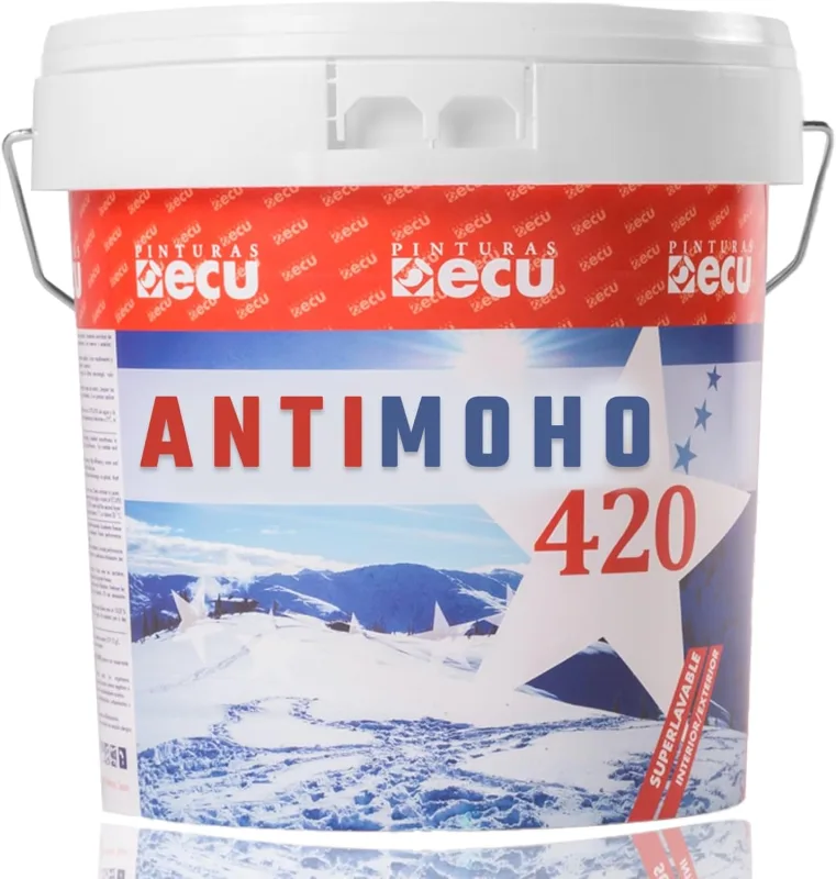 PINTURAS ECU - White Anti-Mould Interior and Exterior Paint – 5 kg/4L – Prevents the Appearance of Fungi and Mould on Walls, Ceilings, Special Bathrooms, Smooth Matt, Anti-Humidity (White, 4 Litres)