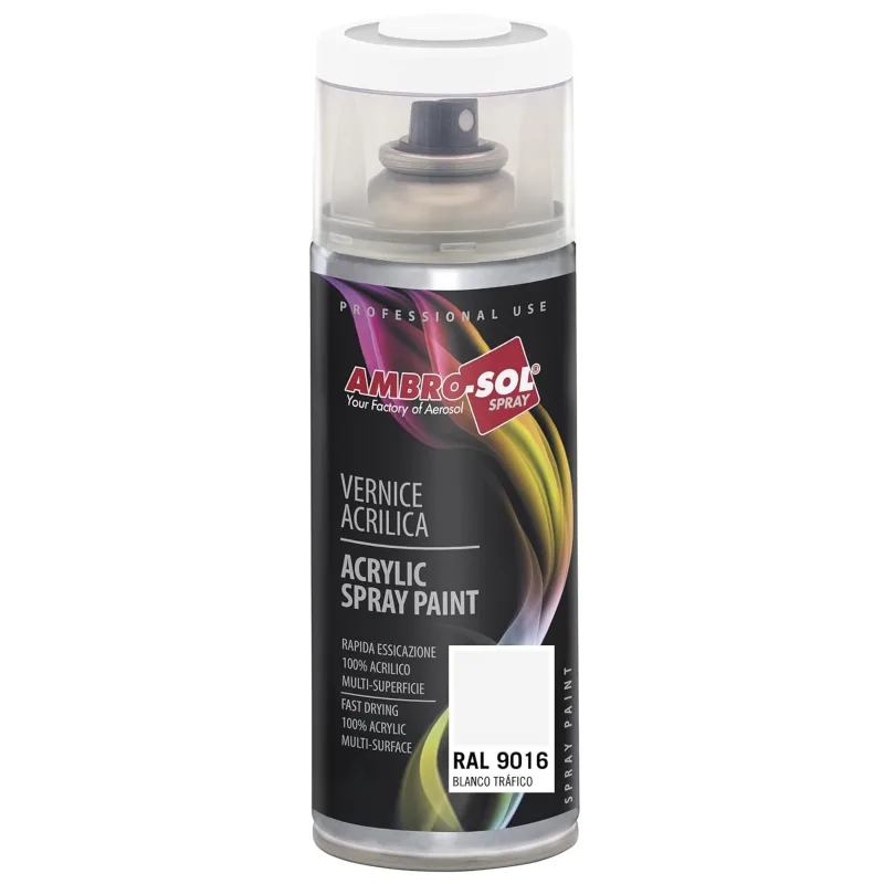 AMBRO-SOL - RAL 9016 Traffic White Acrylic Spray Paint - Professional Result on Multiple Surfaces, Exterior and Interior, 400 ml, Packaging May Vary