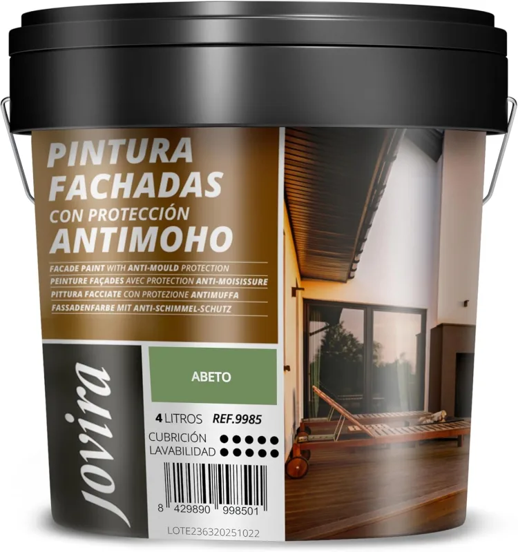 JOVIRA PINTURAS ANTI-MUST FACADE PAINT. Water repellent, waterproof and anti-crack. (4 Litres, Spruce)