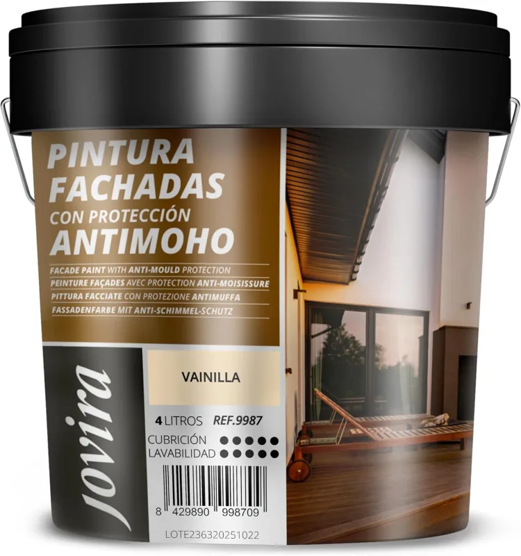 JOVIRA PINTURAS ANTI-MUST FACADE PAINT. Water repellent, waterproof and anti-crack. (4 Litres, Vanilla)