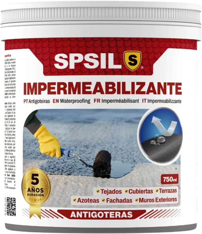 SPSIL Waterproofing Paint White 750 ml - Anti-Moisture and Anti-Leak Sealant for Roofs, Terraces, Decks and Facades - Quick Drying 1-2 h-Outdoor Protection Durable up to 5 Years