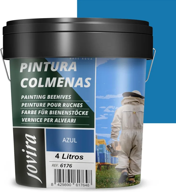 JOVIRA PINTURAS Water Beehive Paint, Matte Finish, Special for Beekeeping, Protects the Interior and Exterior of the Beehive (4 Litres, Blue) A-56B