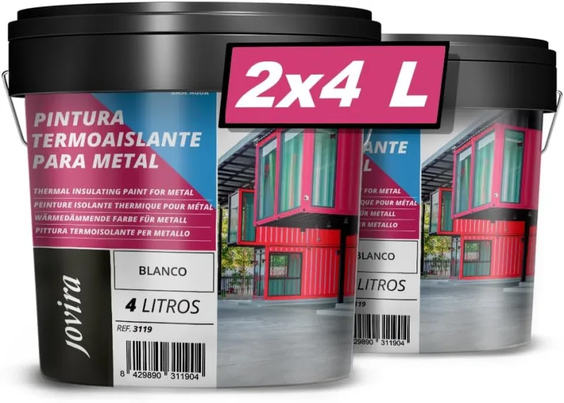 JOVIRA PINTURAS THERMOALISING PAINT, for Water Metal, Special for Roofs and Industrial Buildings (Steel, Galvanized, Sheet, Metal) (2X4 Litres, White)