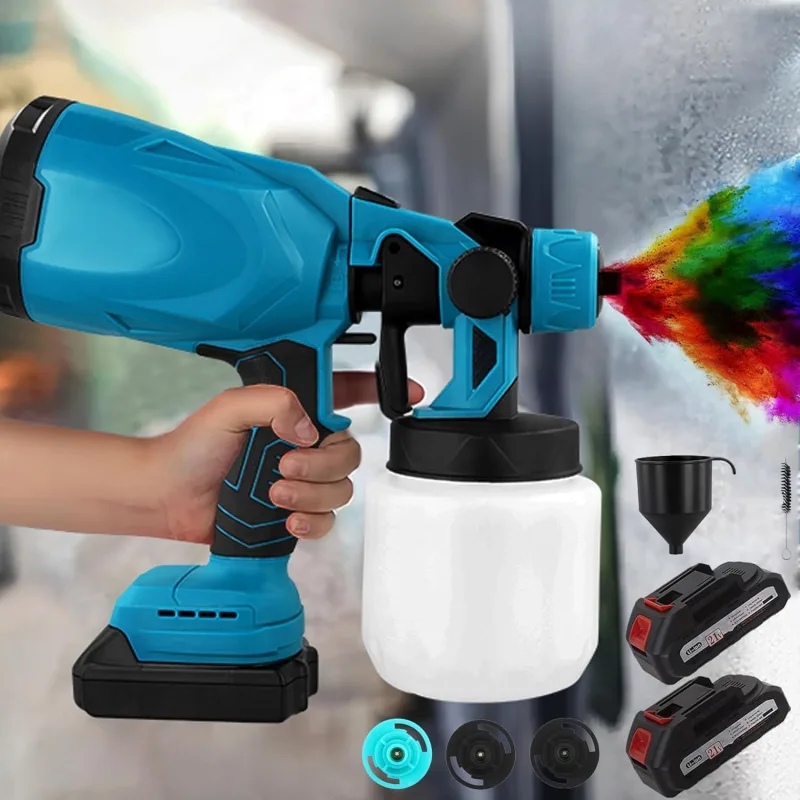 Cordless Paint Gun, 2 x 2000mAh Lithium Battery Electric Sprayer 1200ml HVLP 5 Nozzles 3 Spray Modes for Home, Cabinets, Walls, Furniture