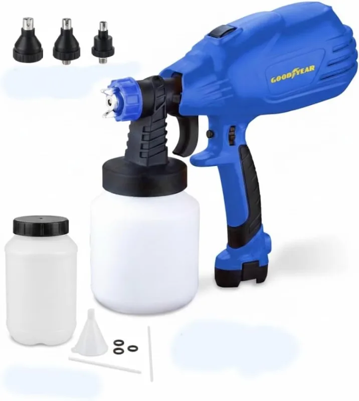 Goodyear - Electric Paint Gun 450W, Turbine for Painting Walls and Ceilings with 3 Interchangeable Nozzles, Gun for Lacquering Furniture and Varnishing, 1L Cup, 38000 RPM