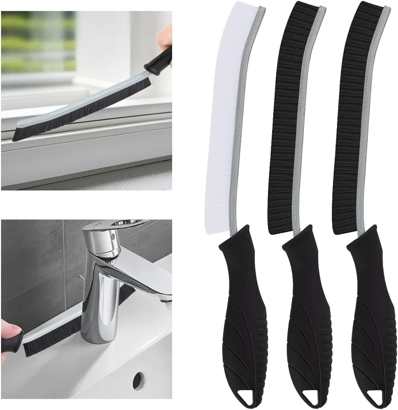 TQRR Hard Bristle Crevice Cleaning Brush Grout Brush Cleaning Tools for Toilet, Bathroom, Home, Bath, Sink, Home, Window (3, Black)
