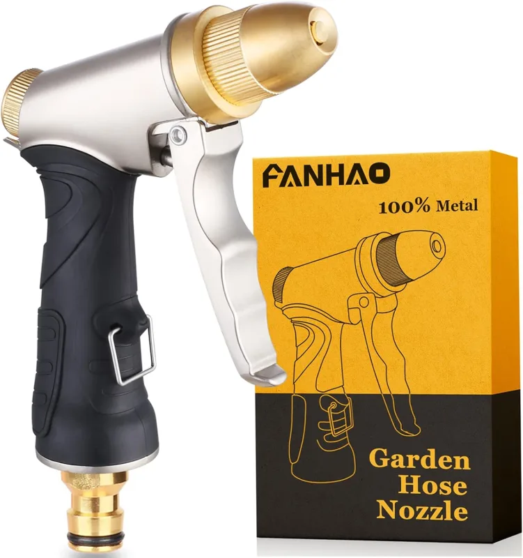 FANHAO garden hose gun with full brass nozzle, heavy duty high pressure water watering gun adjustable from jet to spray