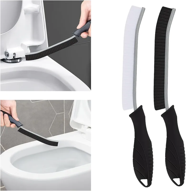 TQRR Bathroom Brushes-Household Cleaning Brush, Multifunctional Cleaning Brush Hard Bristles, Toilet, Bathtub, Window Door Slot and Cleaning Tools (2, Black)