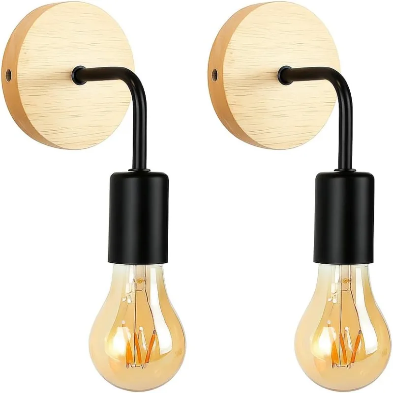 B·LED BARCELONA LED Pack of 2 x Retro Industrial Wall Lamp, Interior Wall Lamp, Retro Wood, Rural Style Decoration, Suitable for Family Bars, Cafes and Hotels
