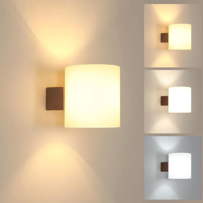 Comely Wood Interior Wall Sconces, E27 Wall Lamp with Glass Shade for Living Room, Bedroom, Hallway, Stairs
