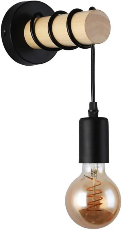 Barcelona LED Barlona Indoor Wall Sconce, Industrial Wood Vintage Wall Lamp for Living Room, Bedroom and Hallway, E27, Max. 60W, 220V, IP20 Black (LM135-N-Y)