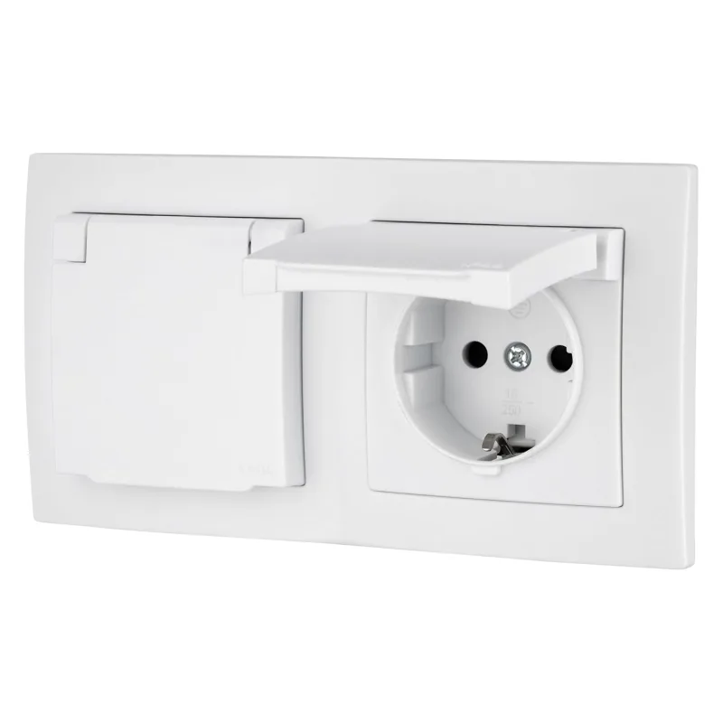 ET-1 IP44 All-in-One Double Recessed Socket White
