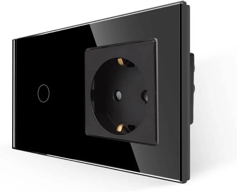 Plug with Black Light Switch, Crystal Touch Light Switch with Recessed Plug, 1 Way Wall Switch with Status LED